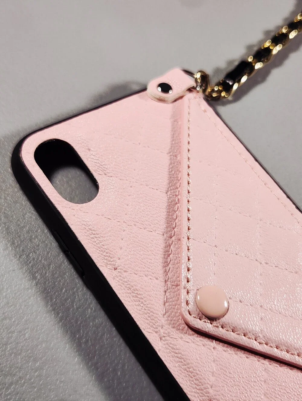 Pink Pebbled Leather iPhone XS Max Case Crossbody Wallet Chain Envelope Card